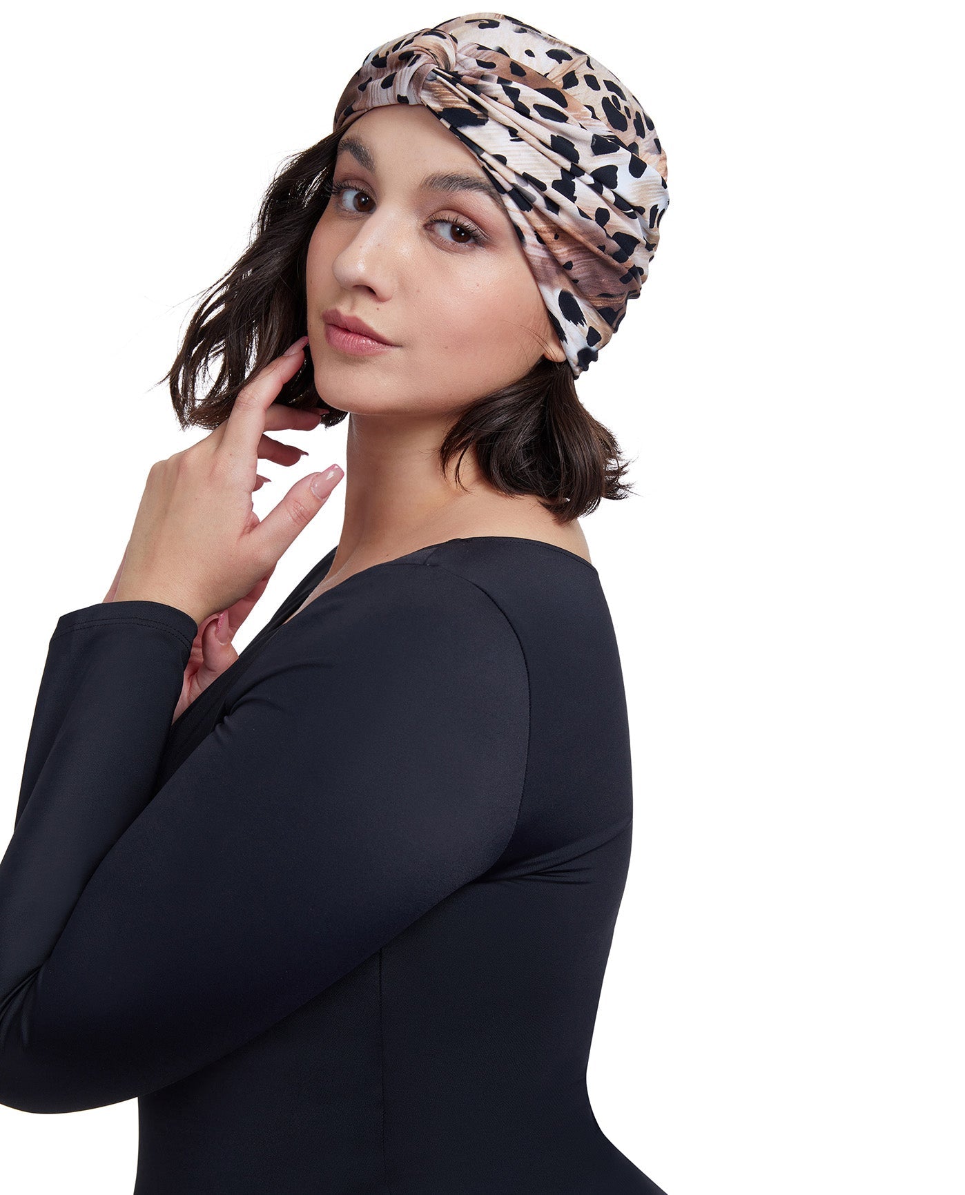 Front View Of Gottex Modest Knotted Hair Covering | GOTTEX MODEST LEOPARD