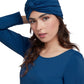 Front View Of Gottex Modest Knotted Hair Covering | GOTTEX MODEST DUSK BLUE