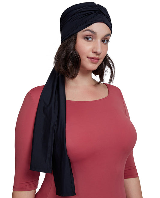 Front View Of Gottex Modest Hair Covering With Tie | GOTTEX MODEST BLACK