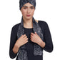 Front View Of Gottex Modest Hair Covering With Tie | GOTTEX MODEST BLACK AND WHITE LEAF