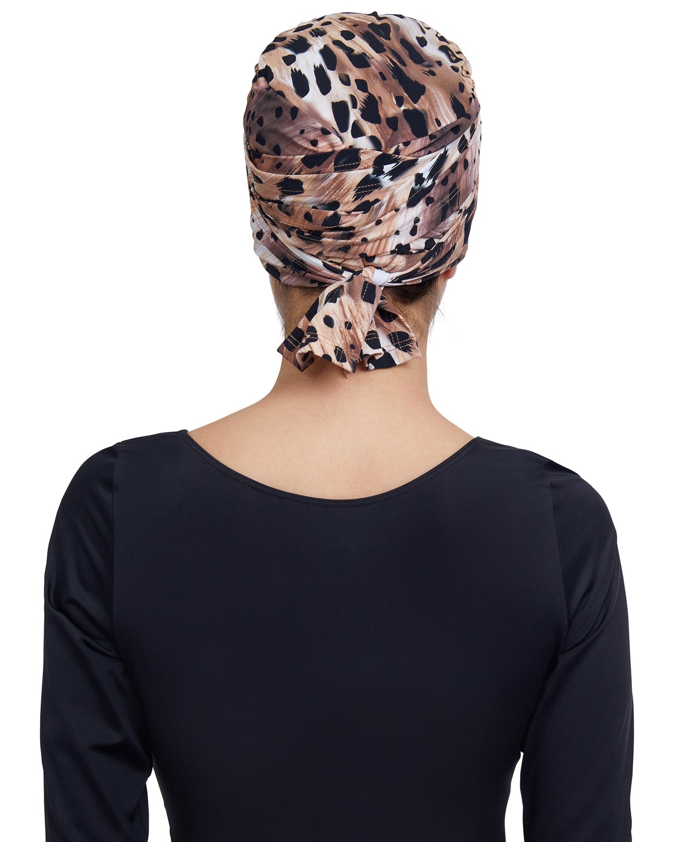 Back View Of Gottex Modest Hair Covering With Tie | GOTTEX MODEST LEOPARD