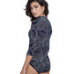 Back View Of Gottex Modest High Neck Long Sleeve One Piece | GOTTEX MODEST BLACK AND WHITE LEAF