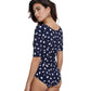 Back View Of Gottex Modest Round Neck Short Sleeve One Piece | GOTTEX MODEST NAVY AND WHITE