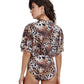 Back View Of Gottex Modest V-Neck Wide Sleeve One Piece | GOTTEX MODEST LEOPARD