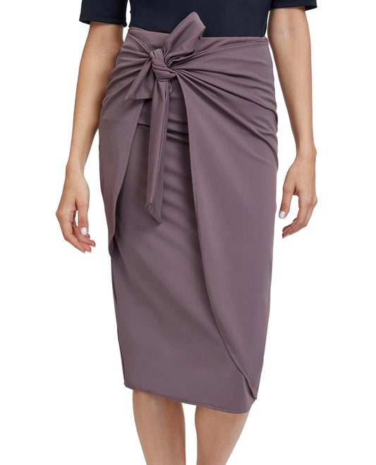 Front View Of Gottex Modest Long Draped Wrap Skirt | GOTTEX MODEST CEDAR