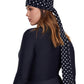 Back View Of Gottex Modest Hair Covering With Tie | GOTTEX MODEST BLACK AND WHITE DOTS