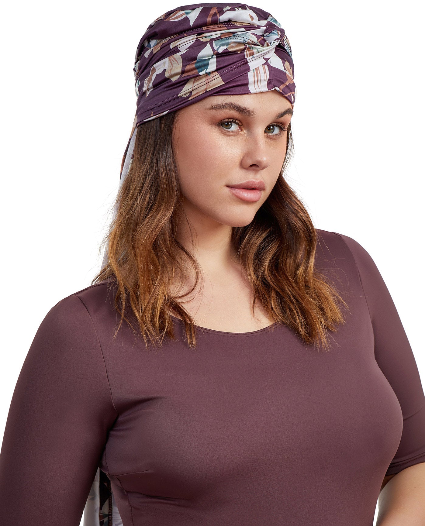 Front View Of Gottex Modest Hair Covering With Tie | GOTTEX MODEST AMORE MAUVE