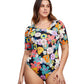 Front View Of Gottex Modest Round Neck Short Sleeve One Piece Swimsuit | GOTTEX MODEST RISING SUN