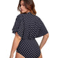 Back View Of Gottex Modest V-Neck Wide Sleeve One Piece Swimsuit | GOTTEX MODEST BLACK AND WHITE DOTS