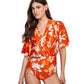 Front View Of Gottex Modest V-Neck Wide Sleeve One Piece Swimsuit | GOTTEX MODEST AMORE SPICE