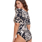 Back View Of Gottex Modest Round Neck Short Sleeve One Piece Swimsuit | GOTTEX MODEST MISS BUTTERFLY BROWN