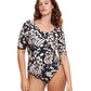 Front View Of Gottex Modest Round Neck Short Sleeve One Piece Swimsuit | GOTTEX MODEST MISS BUTTERFLY BROWN