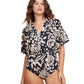 Front View Of Gottex Modest V-Neck Wide Sleeve One Piece Swimsuit | GOTTEX MODEST MISS BUTTERFLY BROWN