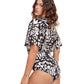 Back View Of Gottex Modest V-Neck Wide Sleeve One Piece Swimsuit | GOTTEX MODEST MISS BUTTERFLY BROWN