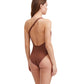 reversible back View Of Au Naturel Kate One Shoulder One Piece Swimsuit | AU NATUREL DUSK MAUVE AND HAZELNUT