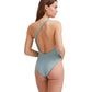 Back View Of Au Naturel Kate One Shoulder One Piece Swimsuit | AU NATUREL EMERALD AND ASH GREEN