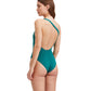 reversible back View Of Au Naturel Kate One Shoulder One Piece Swimsuit | AU NATUREL EMERALD AND ASH GREEN