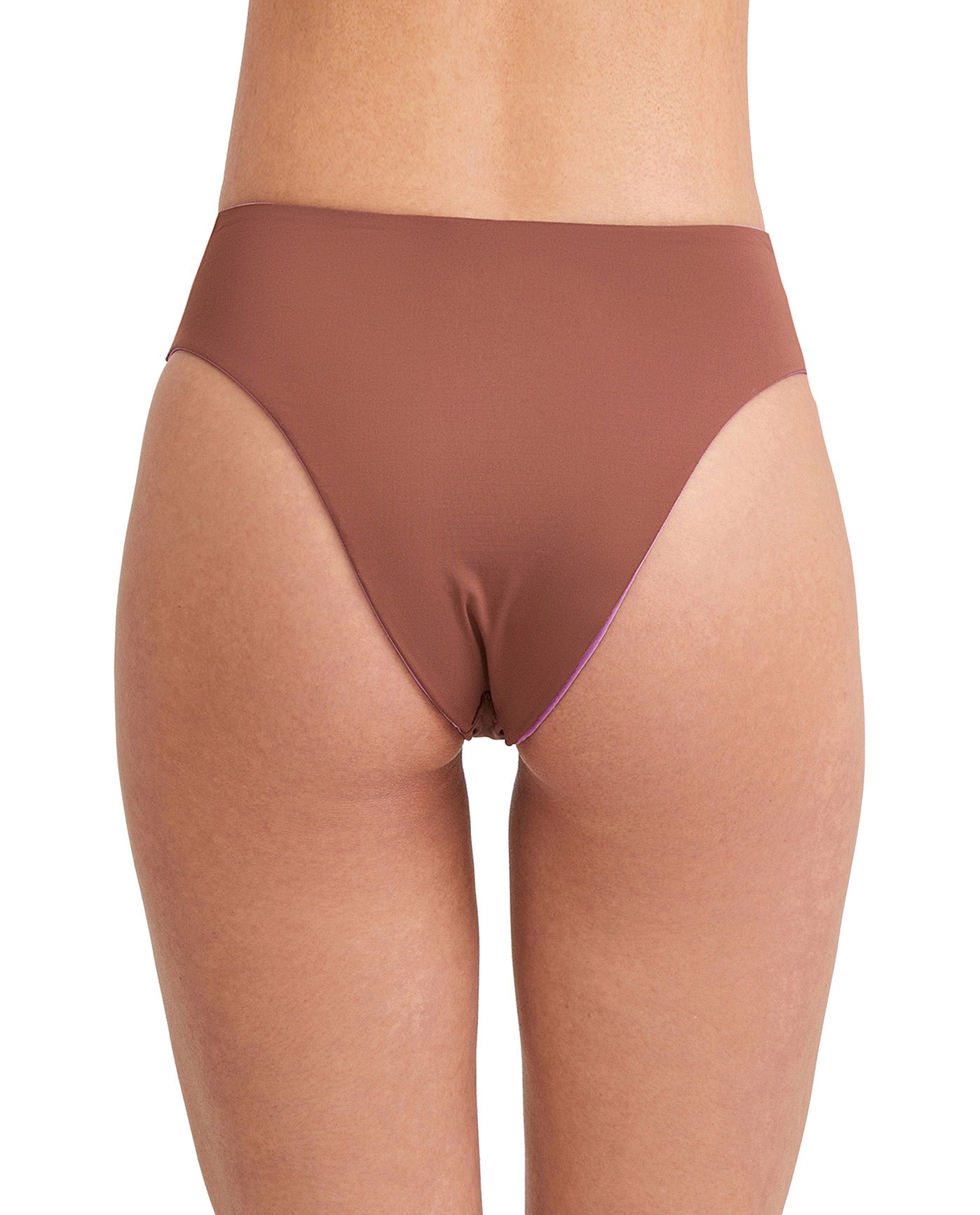 reversible back View Of Au Naturel Tyra High Leg High Waist Bikini Bottom | AU NATUREL DUSK MAUVE AND HAZELNUT