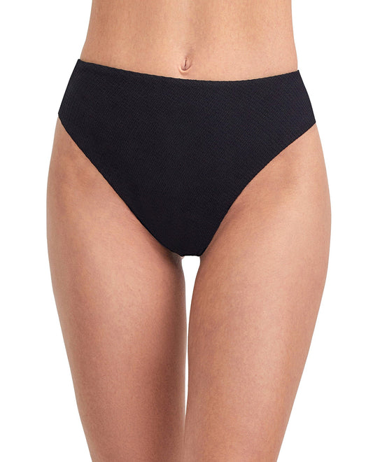 Front View Of Au Naturel Tyra Textured High Leg High Waist Bikini Bottom | AU NATUREL BLACK TEXTURED