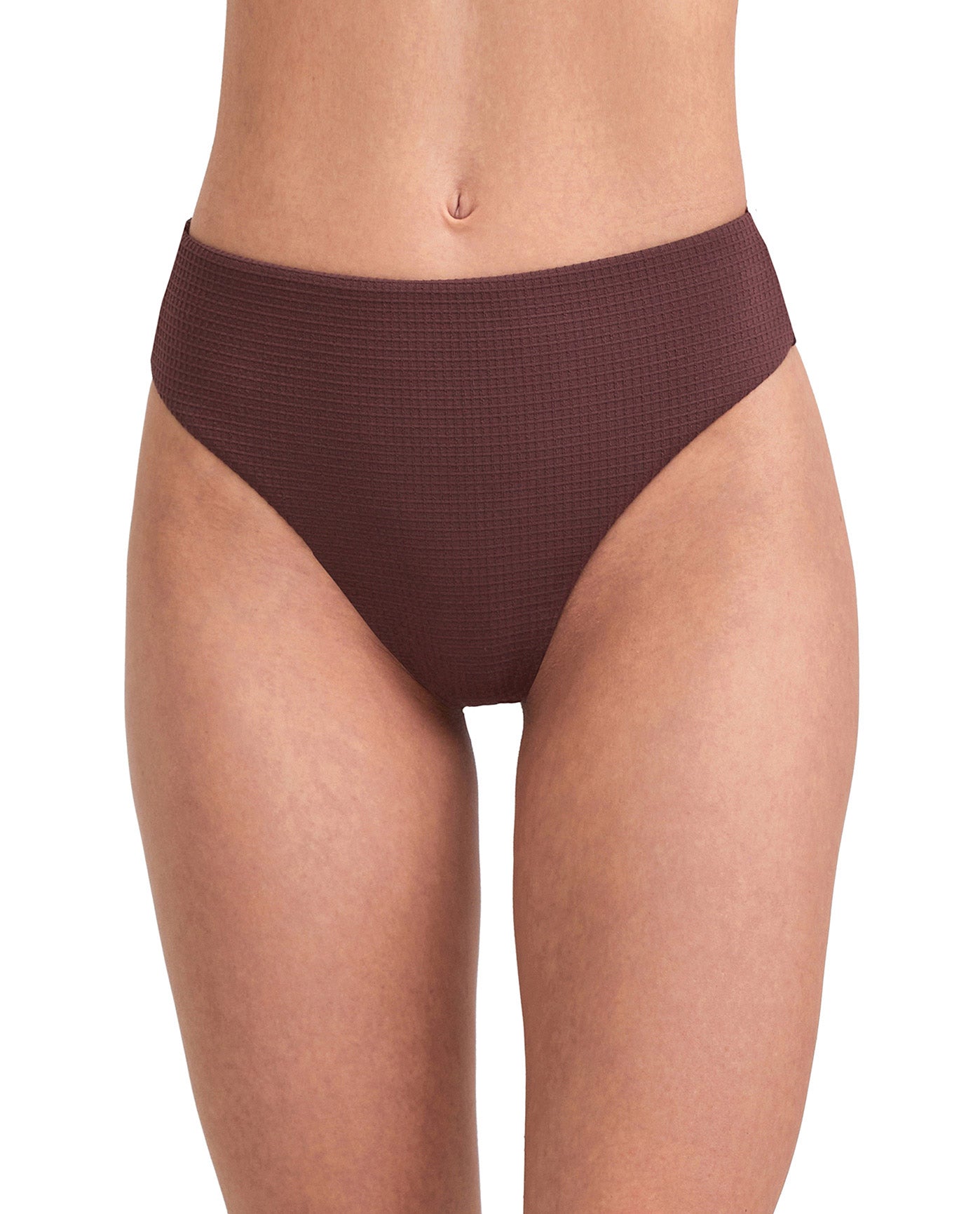 Front View Of Au Naturel Tyra Textured High Leg High Waist Bikini Bottom | AU NATUREL BRUNETTE TEXTURED