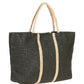 Front View Of Gottex Medium Jute Tote Bag | GOTTEX BLACK WITH CREAM