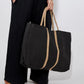 Alternate Front View Of Gottex Large Jute Bag | GOTTEX BLACK WITH CREAM