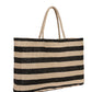 Front View Of Gottex Large Jute Bag | GOTTEX BLACK AND NATURAL STRIPES