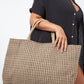 Front View Of Gottex Large Jute Bag | GOTTEX BLACK AND BROWN PIXEL