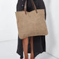 Alternate Front View Of Gottex Jute And Vegan Leather Bag | GOTTEX BLACK AND BROWN PIXEL