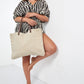 Front View Of Gottex Jute And Vegan Leather Bag | GOTTEX CREAM