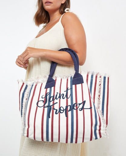 Front View Of Gottex Saint Tropez Cotton Bag | GOTTEX RED WHITE AND BLUE