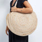 Alternate Front View Of Gottex Large Round Bag | GOTTEX NATURAL WITH WHITE SPIRAL