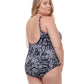 Back View Of Profile By Gottex Peruvian Nights Plus Size V-Neck One Piece Swimsuit | PROFILE PERUVIAN NIGHTS