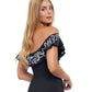 Back View Of Profile By Gottex Free Spirit Off The Shoulder Shirred Tankini Top | PROFILE FREE SPIRIT BLACK