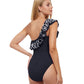Back View Of Profile By Gottex Free Spirit Ruffle One Shoulder One Piece Swimsuit | PROFILE FREE SPIRIT BLACK