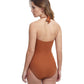 Back View Of Profile By Gottex Sheer Bliss Strappy High Neck One Piece Swimsuit | PROFILE SHEER BLISS CINNAMON