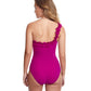 Back View Of Profile By Gottex Hula Dance Ruffle One Shoulder One Piece Swimsuit | PROFILE HULA DANCE VIOLET