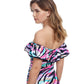 Back View Of Profile By Gottex Wild Parade Off The Shoulder Double Ruffle Tankini Top | PROFILE WILD PARADE