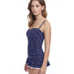 Side View Of Profile By Gottex Supreme Bandeau Strapless Shirred Swimdress | PROFILE SUPREME NAVY AND WHITE