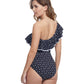 Back View Of Profile By Gottex Supreme Ruffle One Shoulder One Piece Swimsuit | PROFILE SUPREME BLACK AND WHITE