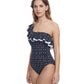 Side View Of Profile By Gottex Supreme Ruffle One Shoulder One Piece Swimsuit | PROFILE SUPREME BLACK AND WHITE