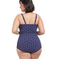 Back View Of Profile By Gottex Supreme Plus Size Scoop Neck Shirred Underwire One Piece Swimsuit | PROFILE SUPREME NAVY AND WHITE