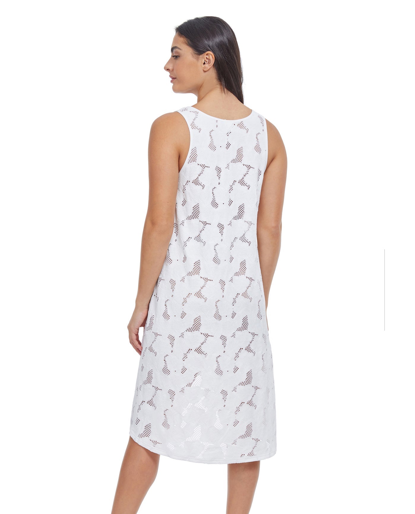 Back View Of Profile By Gottex Late Bloomer High Low Mesh Beach Dress Cover Up | PROFILE LATE BLOOMER WHITE