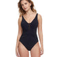 Front View Of Profile By Gottex The Twist V-Neck Shirred One Piece Swimsuit | PROFILE THE TWIST BLACK