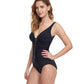 Side View Of Profile By Gottex The Twist D-Cup V-Neck Shirred One Piece Swimsuit | PROFILE THE TWIST BLACK