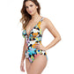 Side View Of Profile By Gottex Rising Sun Deep V-Neck Halter One Piece Swimsuit | PROFILE RISING SUN BLACK