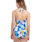 Back View Of Profile By Gottex Rising Sun Deep V-Neck Halter One Piece Swimsuit | PROFILE RISING SUN BLUE