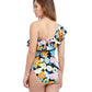Back View Of Profile By Gottex Rising Sun Ruffle One Shoulder One Piece Swimsuit | PROFILE RISING SUN BLACK