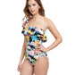 Side View Of Profile By Gottex Rising Sun Ruffle One Shoulder One Piece Swimsuit | PROFILE RISING SUN BLACK