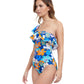 Side View Of Profile By Gottex Rising Sun Ruffle One Shoulder One Piece Swimsuit | PROFILE RISING SUN BLUE